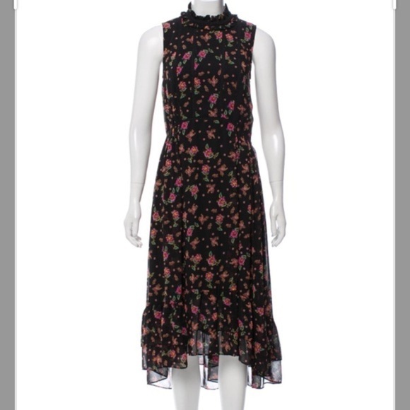 REBECCA Minkoff-Dainty Floral High Neck High Low Sleeveless Dress (Size:XS) - Picture 3 of 14
